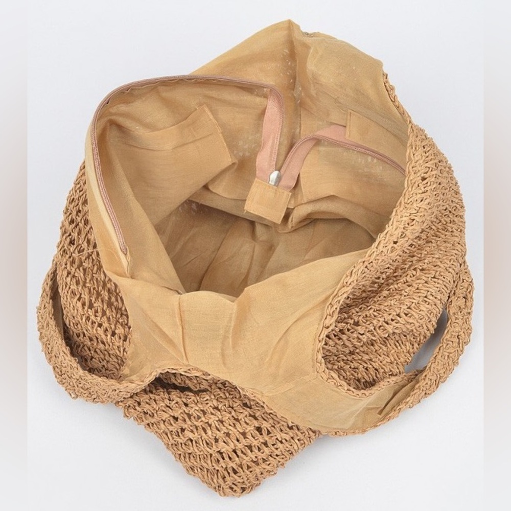 Tan Woven Straw Hobo Tote Bag - Picture 4 of 4